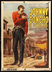 2w258 JOHNNY CONCHO linen Italian 1p R63 different art of Frank Sinatra wounded after gunfight!