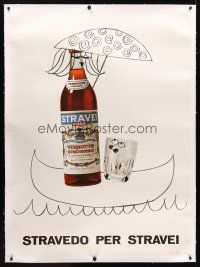 2w271 STRAVEI CORA linen Italian 40x55 advertising poster '60 wacky cartoon art of vermouth & glass!