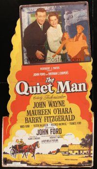2w069 QUIET MAN standee '51 great image of John Wayne & pretty Maureen O'Hara, John Ford