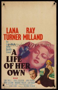 2w073 LIFE OF HER OWN WC '50 full-length art of sexiest Lana Turner, plus Ray Milland!