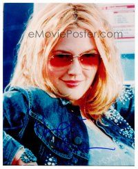 2x263 DREW BARRYMORE signed color 8x10 REPRO still '00s head & shoulders c/u smiling with shades!