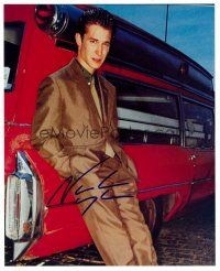 2x286 NOAH WYLE signed color 8x10 REPRO still '00s full-length in really fancy suit leaning on car!