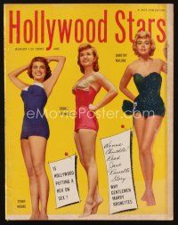 2x107 HOLLYWOOD STARS magazine Aug 1955 Terry Moore, Debbie Reynolds & Dorothy Malone in swimsuits!