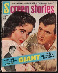 2x120 SCREEN STORIES magazine November 1956 Liz Taylor, Rock Hudson & James Dean in Giant!