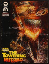 2x245 TOWERING INFERNO pressbook '74 Steve McQueen, Paul Newman, art of burning building by Berkey