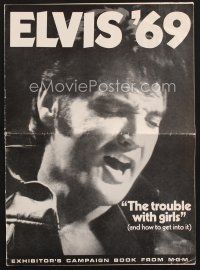 2x248 TROUBLE WITH GIRLS pressbook '69 great gigantic close up art of smiling Elvis Presley!