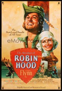 2y032 ADVENTURES OF ROBIN HOOD 1sh R89 Errol Flynn as Robin Hood, De Havilland, Rodriguez art!