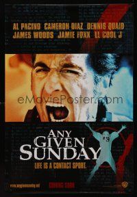 2y098 ANY GIVEN SUNDAY teaser DS 1sh '99 Oliver Stone, Pacino, Cameron Diaz, Jamie Foxx, football!