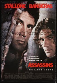 2y112 ASSASSINS DS 1sh '95 cool image of Sylvester Stallone, Antonio Banderas & Julianne Moore!