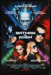 2y143 BATMAN & ROBIN advance 1sh '97 Clooney, O'Donnell, Schwarzenegger, Thurman, Silverstone