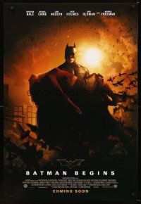 2y151 BATMAN BEGINS coming soon advance DS 1sh '05 Bale as the Caped Crusader carrying Katie Holmes!