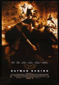 2y152 BATMAN BEGINS June 15 advance DS 1sh '05 Bale as the Caped Crusader carrying Katie Holmes!