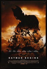 2y153 BATMAN BEGINS June 17 advance DS 1sh '05 great image of Christian Bale as the Caped Crusader!