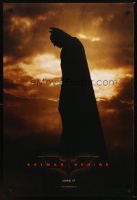 2y154 BATMAN BEGINS teaser DS 1sh '05 great image of Christian Bale as the Caped Crusader!