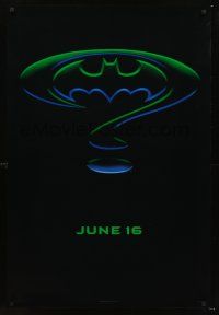 2y163 BATMAN FOREVER teaser 1sh '95 Val Kilmer, Nicole Kidman, cool question mark & cowl design!