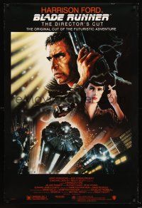 2y194 BLADE RUNNER DS 1sh R92 Ridley Scott sci-fi classic, art of Harrison Ford by John Alvin!