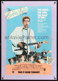 2y215 BUDDY HOLLY STORY video 1sh R87 great image of Gary Busey performing on stage with guitar!