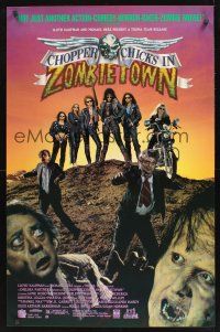 2y251 CHOPPER CHICKS IN ZOMBIETOWN video 1sh R92 Amazons w/guns, Troma, wacky!