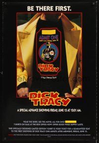 2y291 DICK TRACY ticket style advance 1sh '90 be there first to see Beatty as Chester Gould's classic detective!