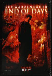 2y311 END OF DAYS teaser DS 1sh '99 grizzled Arnold Schwarzenegger, cool creepy horror images!