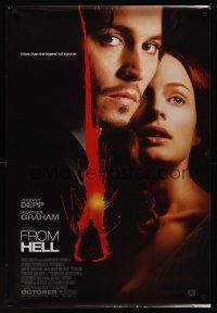 2y371 FROM HELL style B advance DS 1sh '01 close-up of Johnny Depp & sexy Heather Graham!