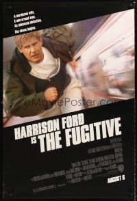 2y372 FUGITIVE advance 1sh '93 Harrison Ford is on the run from Tommy Lee Jones!