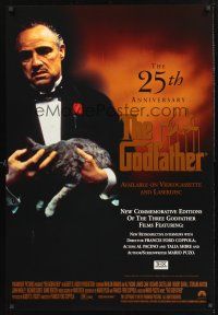 2y384 GODFATHER video 1sh R97 classic image of Marlon Brando w/cat in Coppola crime classic!