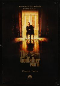 2y389 GODFATHER PART III teaser 1sh '90 Al Pacino, Andy Garcia, Sofia & Francis Ford Coppola