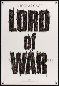2y553 LORD OF WAR teaser 1sh '05 Nicolas Cage, cool gun title mosaic!