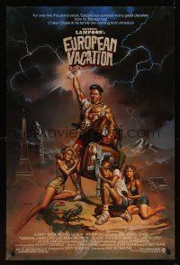 2y595 NATIONAL LAMPOON'S EUROPEAN VACATION 1sh '85 Boris Vallejo art with strongman Chevy Chase!