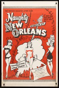 2y596 NAUGHTY NEW ORLEANS 1sh R59 burlesque, wild Louisiana Bourbon St showgirls!
