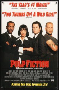2y625 PULP FICTION video 1sh '97 Uma Thurman, Samuel L. Jackson, Bruce Willis & John Travolta!
