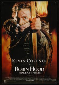 2y647 ROBIN HOOD PRINCE OF THIEVES advance 1sh '91 cool image of Kevin Costner w/flaming arrow!