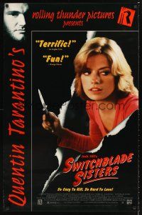 2y713 SWITCHBLADE SISTERS video 1sh R96 Jack Hill, Tarantino, image of sexy bad girl w/knife!
