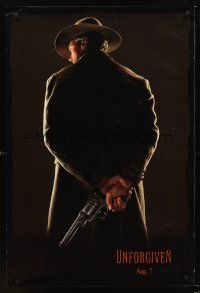 2y759 UNFORGIVEN dated teaser DS 1sh '92 gunslinger Clint Eastwood with his back turned!