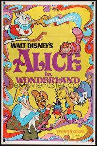 2z041 ALICE IN WONDERLAND 1sh R81 Walt Disney Lewis Carroll classic, cool psychedelic art!