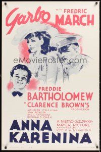 2z057 ANNA KARENINA 1sh R62 art of beautiful Greta Garbo, Fredric March, Freddie Bartholomew!