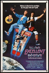 2z094 BILL & TED'S EXCELLENT ADVENTURE 1sh '89 Keanu Reeves, Socrates, Napoleon & Lincoln in booth!