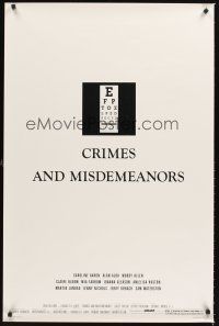 2z176 CRIMES & MISDEMEANORS style A 1sh '89 Woody Allen directs & stars, eye chart image!