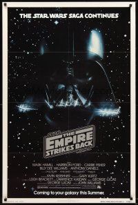 2z241 EMPIRE STRIKES BACK advance 1sh '80 George Lucas classic, great headshot of Darth Vader!