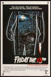 2z293 FRIDAY THE 13th 1sh '80 great Alex Ebel art, slasher horror classic, 24 hours of terror!