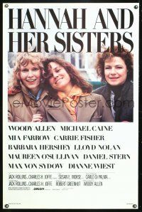 2z336 HANNAH & HER SISTERS 1sh '86 Woody Allen, Mia Farrow, Carrie Fisher, Barbara Hershey!