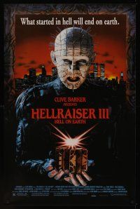 2z347 HELLRAISER III: HELL ON EARTH 1sh '92 Clive Barker, great close up of Pinhead holding cube!