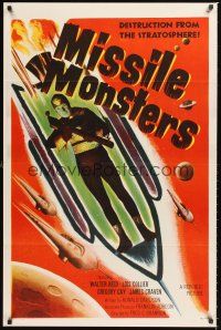 2z515 MISSILE MONSTERS 1sh '58 aliens bring destruction from the stratosphere, wacky sci-fi art!