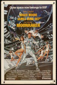 2z520 MOONRAKER 1sh '79 art of Roger Moore as James Bond & sexy space babes by Goozee!