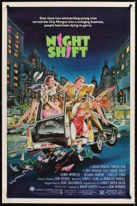 2z556 NIGHT SHIFT 1sh '82 Michael Keaton, Henry Winkler, sexy girls in hearse art by Mike Hobson!