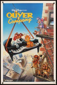 2z568 OLIVER & COMPANY 1sh '88 great art of Walt Disney cats & dogs in New York City!