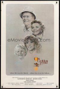2z569 ON GOLDEN POND 1sh '81 art of Katharine Hepburn, Henry Fonda, and Jane Fonda by C.D. de Mar!