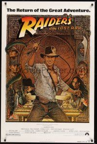 2z618 RAIDERS OF THE LOST ARK 1sh R82 great art of adventurer Harrison Ford by Richard Amsel!