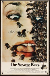 2z681 SAVAGE BEES 1sh '76 terrifying horror image of bees crawling on girl's face!